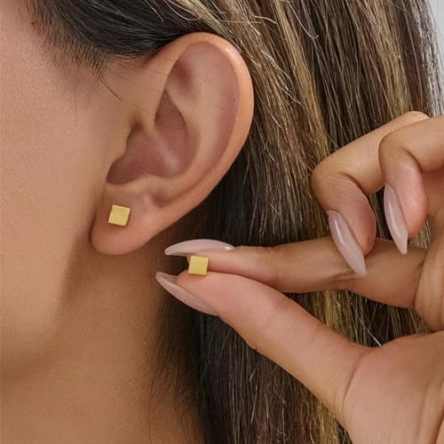 Gold Circle Earrings for Women Circle Stud Earrings Simple Tiny Triangle Square Bar Stud Earrings Trendy Jewelry Gifts - color: A7：4 pairs gold solid earrings set