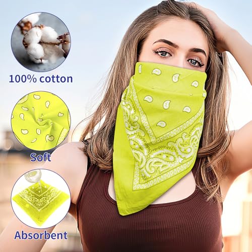 6 Pack Pure Cotton Bandana, Multi-Purpose Square Handkerchief, Face Mask headband for Men and Women - color: Yellow