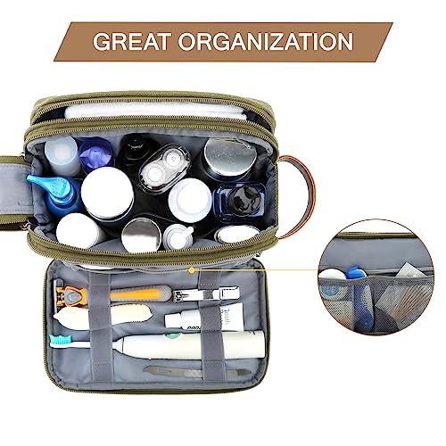 BAGSMART Toiletry Bag for Men, Canvas Travel Toiletry Organizer Dopp Kit Water-resistant Shaving Bag for Toiletries Accessories (Green, Medium) - color: Green, size: Medium