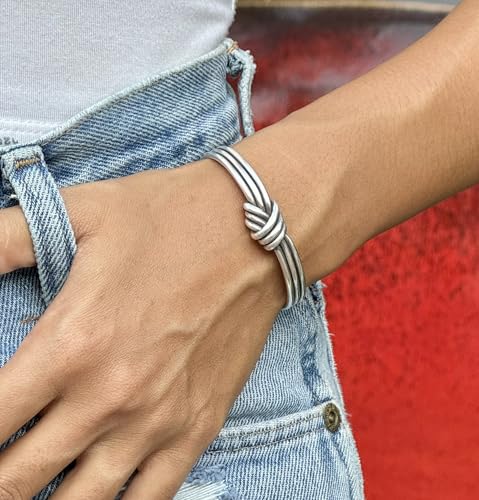 Handmade Sterling Silver Knot Cuff Bracelet, Minimalist Rustic Simple Tied Silver Wires, Adjustable Cuff, Women size M-L, Men size S-M, Gift for Her or Him