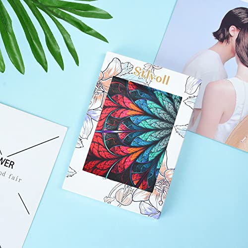 Stlvoll 100% Silk Head Scarf for Women - 27" Hair Scarves Satin Bandanas Square for Night Sleeping with Gift Packed - color: Blue/Red/Feather