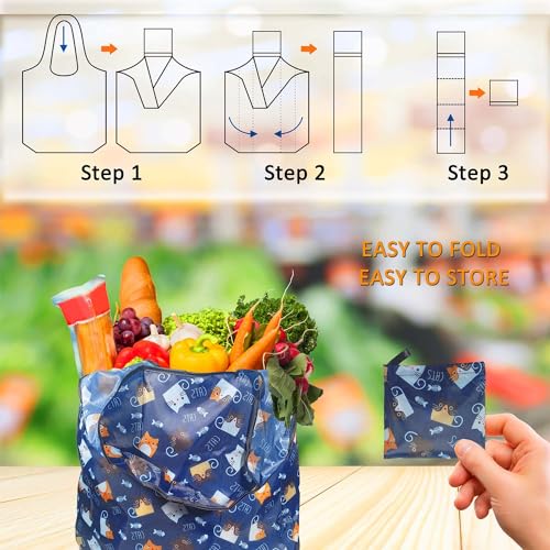Reusable Grocery Bags, Nylon Tote Bag Gift For Women, Reusable Shopping Bags With Handles, Large Everything Bag Bulk, Foldable And Washable, Cat Pattern - color: Ice Bear 4 Pack
