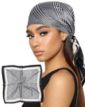 AWAYTR 35” Satin Head Scarf for Women Like Silk Scarf for Hair Scarf Satin Hair Bandana Women Headscarf Hair Wrap Scarf Neck - color: Plaid - Black + White