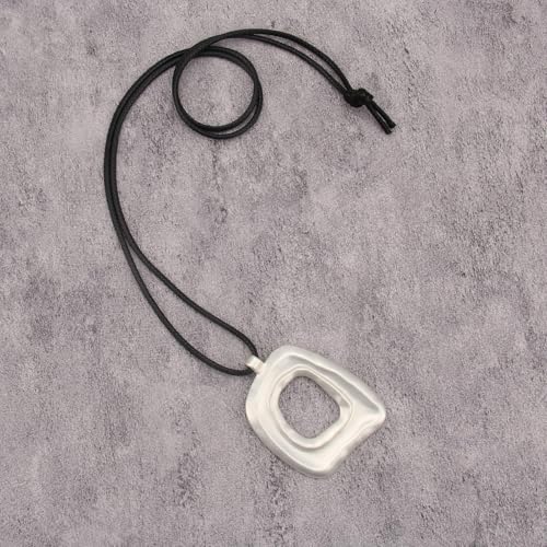 Bohemian Women's Leather Long Pendant Necklace Sweater necklace Adjustable Retro Woven Handmade Jewelry - color: Silver Square