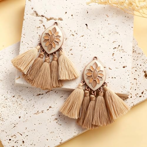 Wooden Leather Necklaces Set Bohemian Wood Stack Discs Long Chain Hemp Rope Bronze Plated Pendant Ethnic Tribal Fall Leaf Earrings Jewelry Statement Necklace - color: R-049
