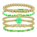 Gold Beaded Bracelets for Women: 14K Gold Bracelets for Women Trendy Dainty Gold Ball Bracelet Stack for Womens - Boho Stretch Bracelets Jewelry Sets with Cross Fashion Accessories Gifts for Women - style: clover