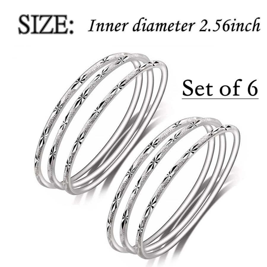 Sterling Silver Bangle Bracelets for Women,Fashion Jewelry Simple Adjustable 925 Silver Cuff Bangles for Women Mom Wife Valentine Mothers Day Gift - color: 6 pieces