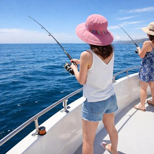 Wide Brim Sun Hat for Women Reversible Beach Hats Metal Wired Edge Gardening Hats, UPF 50+ Bucket Summer Hat - color: Pink Boho-style