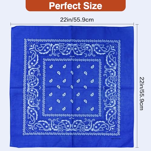 Raylarnia Bandana Multi-Purpose 100% Cotton Headbands for Women, 22 inch Paisley Cowboy Bandanas for Men - color: Royal Blue