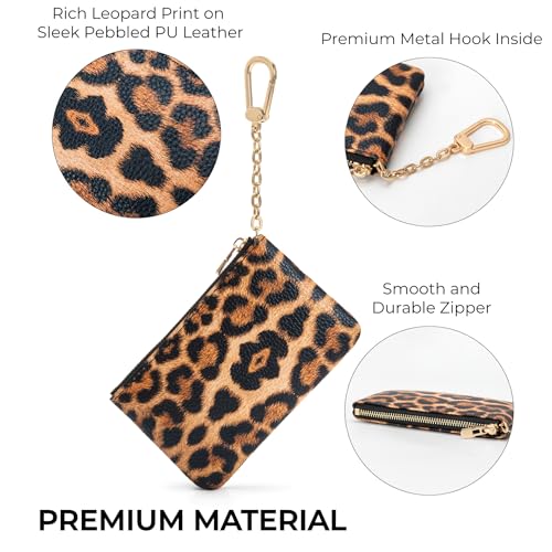 Leopard Print Coin Purse with Keychain - PU Leather Small Coin Pouch Key Pouch Small Card Holder Keychain Wallet Change Purse for Women and Men (Rust Leopard) - color: Z - Rust Leopard