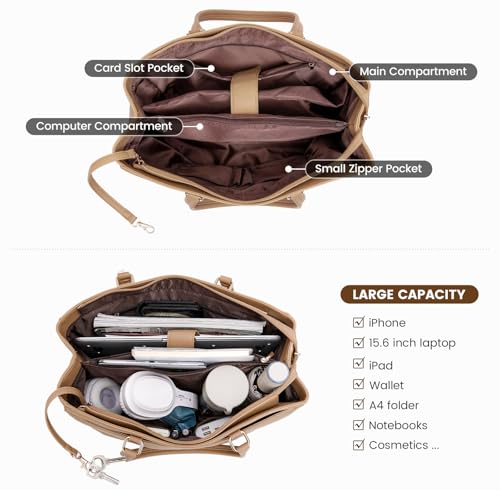 LOVEVOOK Laptop Bag for Women, 15.6 inch Laptop Tote Work Teacher Bags Cancas Computer Shoulder Bag,Apricot - color: Apricot 15.6 Inch, size: 15.6 inch