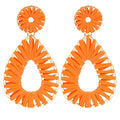 Raffia Teardrop Dangle Earrings Handmad Statement Drop Earrings - color: Orange