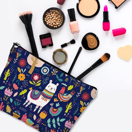 Cute Makeup Bag for Purse Canvas Waterproof Funny Cosmetic Bags for Women Zipper Travel Toiletry Pouch-Alpaca Makeup Bags-Navy - color: Alpaca Makeup Bags-Navy