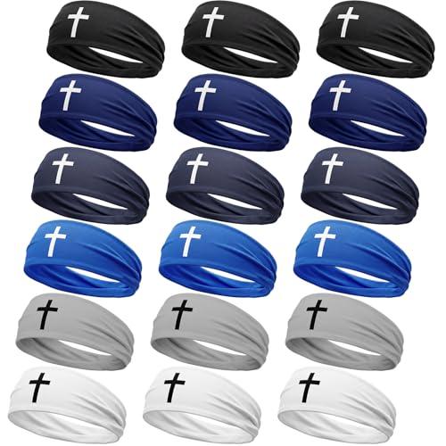 18 Pcs Sports Sweatbands for Men Women Camo Headbands Workout Non Slip Headbands Breathable Head Band Fitness Stretchy Unisex Hairband for Yoga Running Cycling Ball - color: Jesus Color