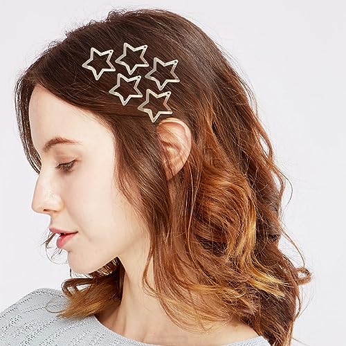 Star Hair Clips 2000s Y2K Snap Hair Barrettes Non Slip Star Hair Accessories Silver Metal Hair Clips for Girls Women -15 PCS 1.57" - color: 15 P - 1.57"-silver