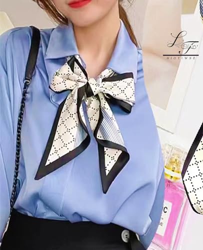 Hioyiwse Head Scarf Hair Neck Scarves For Women Purse Bag Scarfs For Handbags Silky Long Thin Satin Headscarf Fashion - color: B18-blue Lines Diamond Check