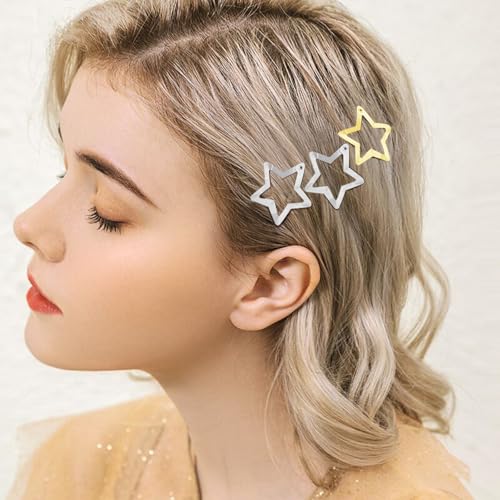 Star Hair Clips 2000s Y2K Snap Hair Barrettes Non Slip Star Hair Accessories Gold Silver Metal Hair Clips for Girls Women -30 PCS 1.18" - color: 30 P -1.18"-gold,silver