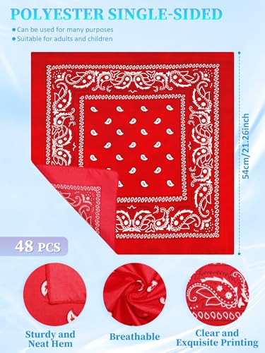 Unittype 48 Pieces Paisley Bandana Novelty Unisex Cowboy Headband Sports Bandannas Scarf Outdoor for Western Party Costume - color: Summer Assorted Color, style: Classic