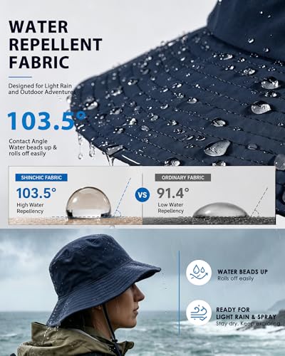 Water-Resistant Sun UPF 50+ Bucket Hat Protection Packable Brimmed Boonie for Women Men Summer Lightweight Hiking Outdoor Cap - color: Navy Blue