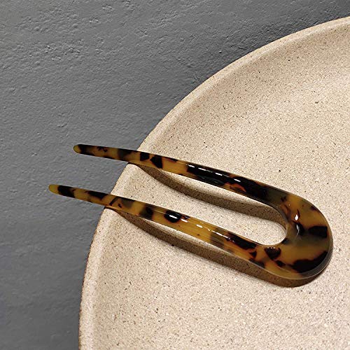 [4 Pack] Benefree French Style Cellulose Acetate Tortoise Shell U Shaped Hair Pin Fork 2 Prong Updo Chignon Pin for Women Girls Hairstyle Accessories（Tortoiseshell and White Tortoiseshell) - color: 4P Tortoiseshell&White Tortoiseshell