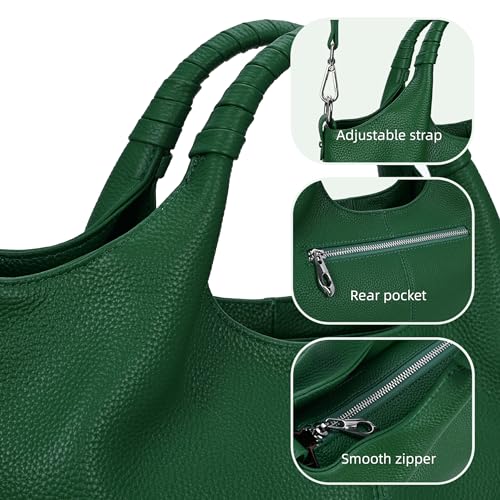Iswee Genuine Leather Shoulder Bags Purses and Handbags for Women Satchel Designer Cross Body Hobo Medium Size Tote - color: Green