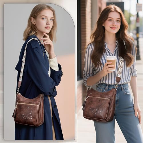 KITEVIUN Medium Crossbody Bags for Women Trendy, Women's Butterfly Shoulder Handbags with Tassel - color: 006-coffee