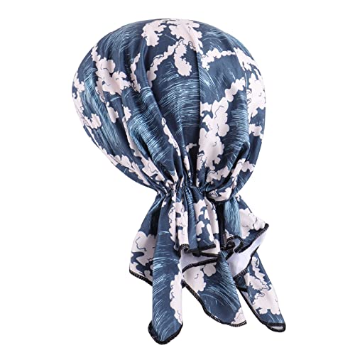KAKU NANU Women Turban Chemo Beanies Pre Tied Caps Baggy Slouchy Headwear Sleep Scarf - color: Ocean Waves Tied