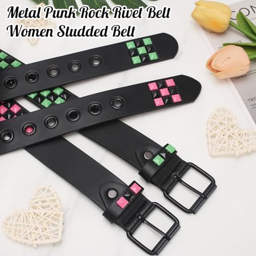 Studded Belt, Metal Punk Rock Rivet belt with Bright Pyramid Studded for Women Men - color: Fuchsia, size: Fit Pant 31-36 Inch