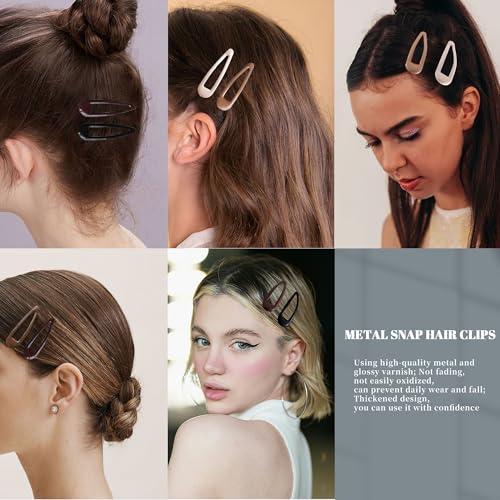 20 PCS Metal Snap Hair Clips Water Drop No Slip Barrettes for Women Bright Small Hair Clips For Thick And Thin Fine Hair,Black Beige Brown,1.97 x 0.5 In. - color: Black Beige Brown