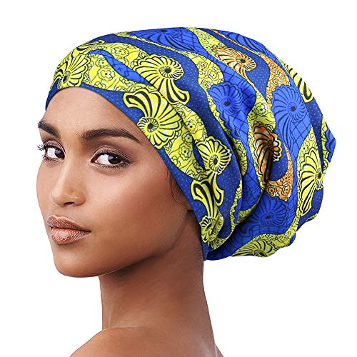 Sleep Cap Satin Bonnets Hat for Black Women Natural Hair Curly Hair Braids - color: African Print
