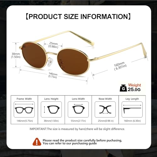 Retro Oval Sunglasses for Women Men 90s Trendy Small Round Gold Sun Glasses Fashion Narrow Metal Frame Shades - color: A2 Gold/Brown