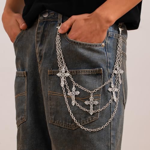Layered Pants Chain for Men Women Punk Chain Hip Hop Jewelry Clothing Accessories Vintage Jeans Chains - style: Silver three layerded