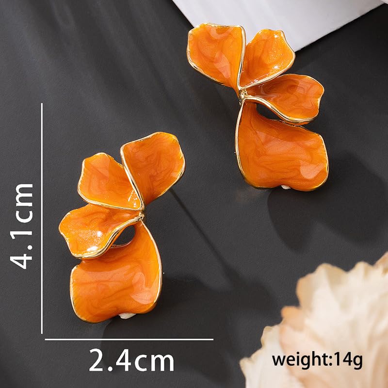Chunky Earrings Big Statement Earrings for Women Trendy Large Floral Ginkgo Leaf Flower Earring Irregular Long Drop Dangle Earrings Chunky Jewelry - style: 1 - Orange