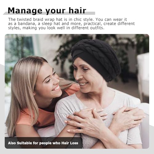 African Women Turban Caps Beanie Pre-Tied Twisted Braids Headwraps for Women Head Scarf Chemo Cancer Headwear Cap - color: 3 Pack Twisted Braid: Burgundy/Navy Blue/Black