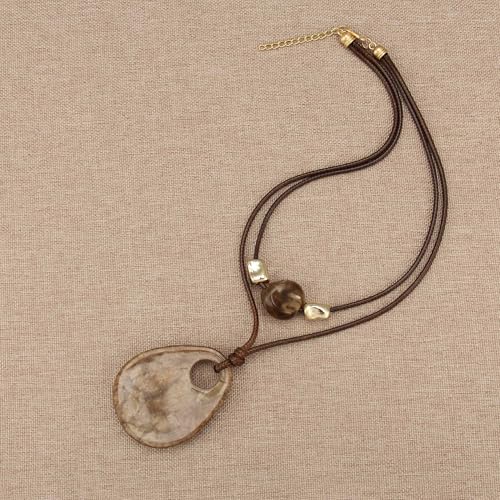 GelConnie Boho Necklaces for Women Cowgirl Necklace Stone Leather Cord Pendant Necklaces With Beads Long vintage Layered Choker Necklace - style: Brown Choker Pendant Necklace