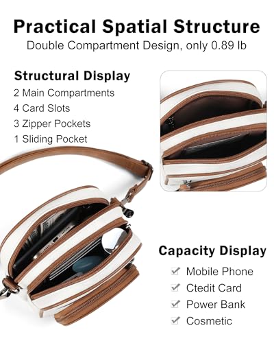 FADEON Small Purses for Women Crossbody Bags, Designer PU Leather Mini Cross Body Purse Travel Shoulder Bag Card Slots - color: Beige Contrast Brown Etro Style