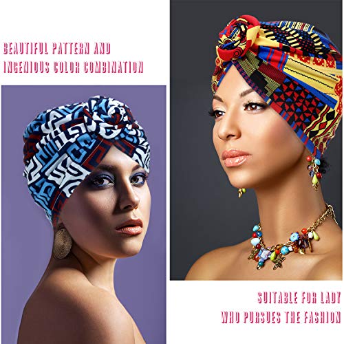 SATINIOR 4 Pieces African Pattern Headwrap Pre-Tied Bonnet Turban Knot Beanie Cap Headwrap Hat - style: Strips Geometry Style