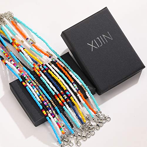 XIJIN 8Pcs Handmade Beaded Anklets for Women Boho Colorful Beads Ankle Bracelets Adjustable Foot Anklet Set - color: G