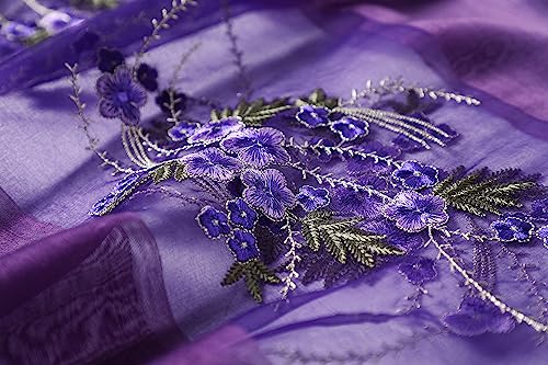 WINCESS YU Women Mulberry Silk Scarf Long & Large Embroidered Floral Pattern Shawl and Wraps Neckerchief for Hair & Neck - color: Gradient Purple