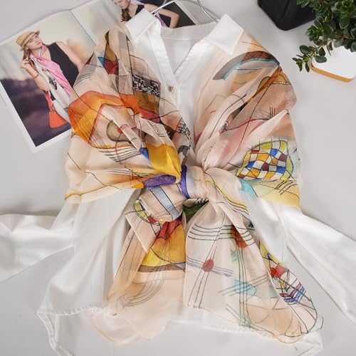 100% Mulberry Silk Women's Neck Silk Scarf-Lightweight Shawl,FLoral Print Beach Silk Wrap-Scarves for Photography - color: Beige