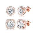 18K Gold Plated Halo Stud Earrings 925 Sterling Silver Cubic Zirconia Stud Earrings Round Square Diamonique Stud Earrings Set for Women Men - color: Rose Gold