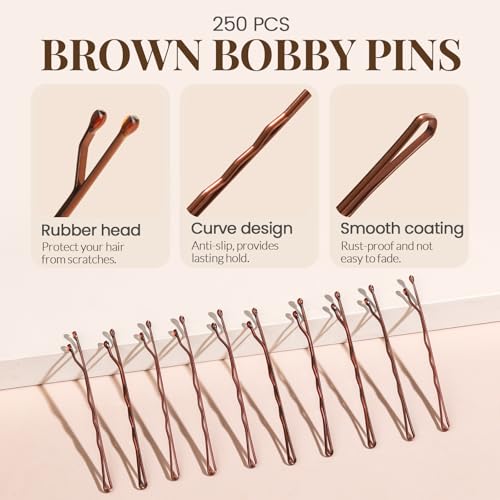 YGDZ 400 Counts Brown Bobby Pins Hair Pins Set for Women, 2inch Bobby Pins for Buns, 2.36inch Brown U Shaped Hair Pins for Styling, Hair Accessories for Women, Wedding - color: Brown