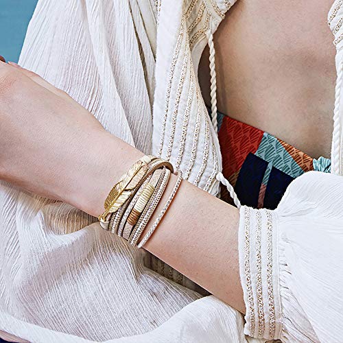 Wowanoo 3Pack Leather Cuff Bracelet Set Multilayer Wrap Bracelet Crystal Feather Tree Bracelet Magnetic Clasp Bracelet for Women - color: 3pack