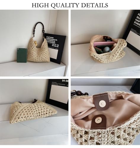 OANEXX Summer Straw Hobo Bags for Women Boho Woven Mesh Beach Tote Bag Large Capacity Crochet Vacation Shoulder Handbag - color: Black