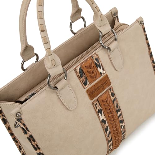 Montana West Wrangler Animal Print Tote Bag for Women Western Purse Boho Top Handle Satchel Handbag - color: Leo Khaki