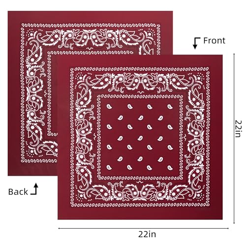 Raylarnia 8 PCS 100% Cotton Bandanas, 22 Inchs Multi-Purpose Bandana Scarfs Headbands for Men and Women - color: 8-burgundy