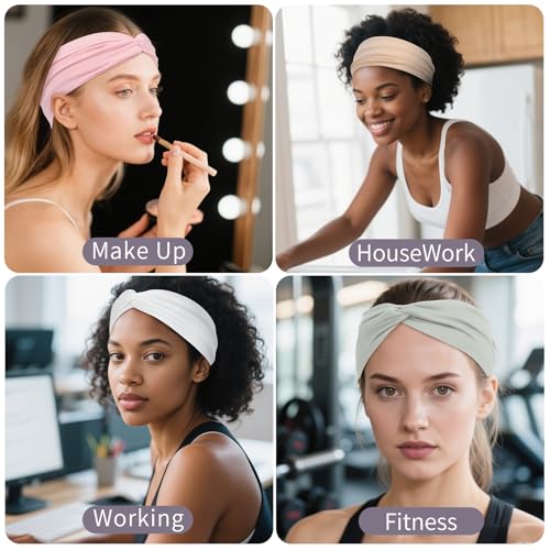 12 Pcs Stretchy Headbands for Women, Absorbed Sport Headband Soft Twist Knotted Hairbands for Daily Life Yoga Workout (Light Morandi) - color: Light Morandi