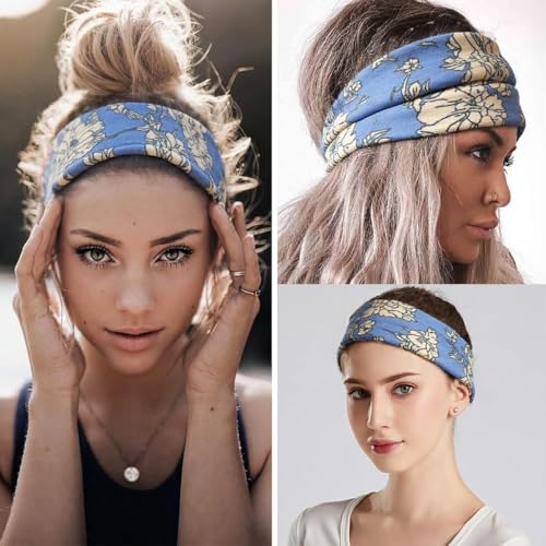 Boho Headband Fashion Wide Headband Knoted Turban Yoga Workout Head Bands Hair Accessories For Women (flower3, Pack of 1) - color: flower3, size: 1 Count (Pack of 1)