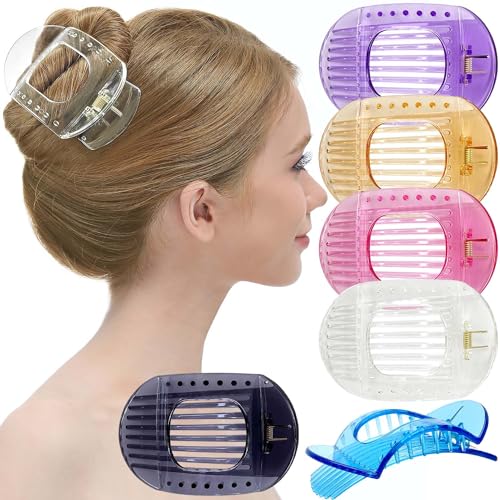 RC ROCHE 6 Pcs Flat Claw Hair Clips for Women Thick Hair French Round Duckbill Square Secure Strong Hold Grip Clamps Barrettes Curved No Slip No Crease Styling Cute Extra Jumbo XL, Large Transparent - color: (Large) Transparent