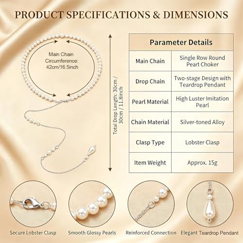 1Pcs White Elegant Pearl Backdrop Necklace Sexy Tassel Pendant Back Chain Body Decoration Chain for Women Backless Off-shoulder Dressing